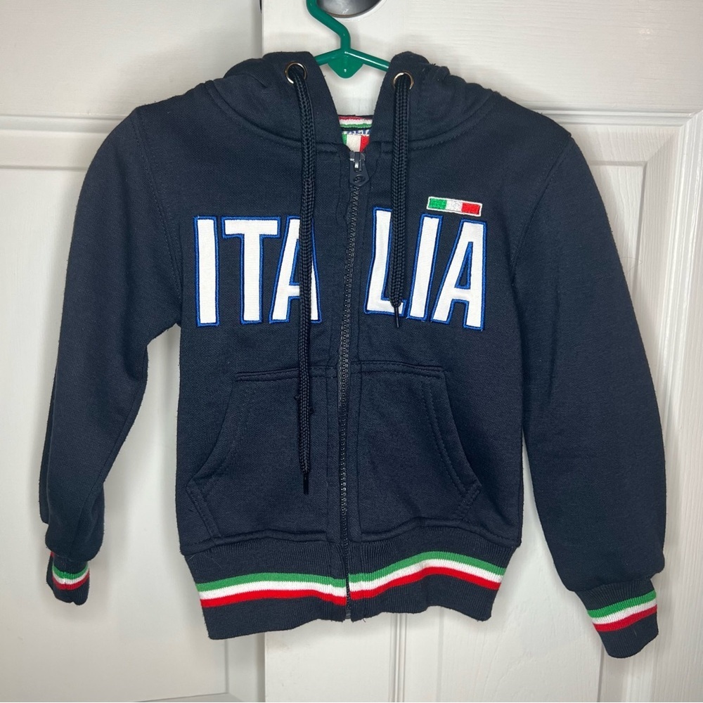 Italia Full Zip Black Sweatshirt Jacket w/ Hood Size 1/2 Baby 18 - 24 Months